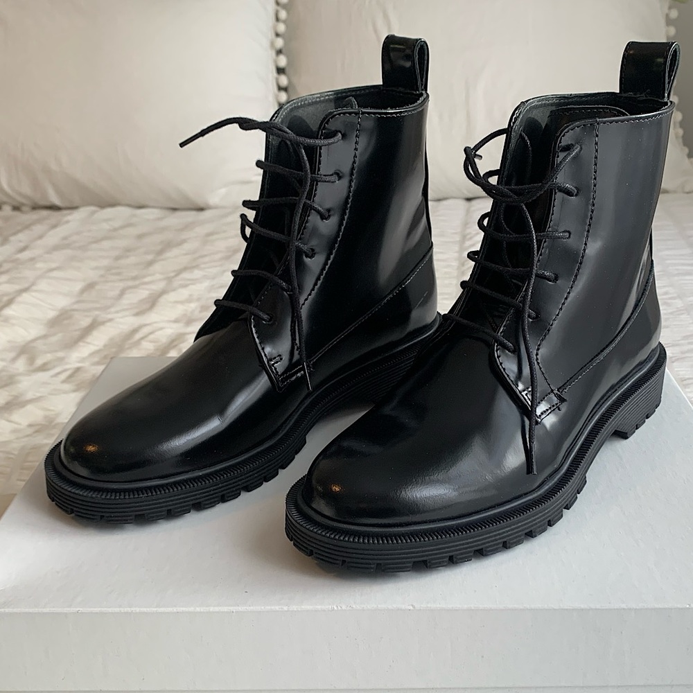 & Other Stories Black Lace Up Patent Leather Boots